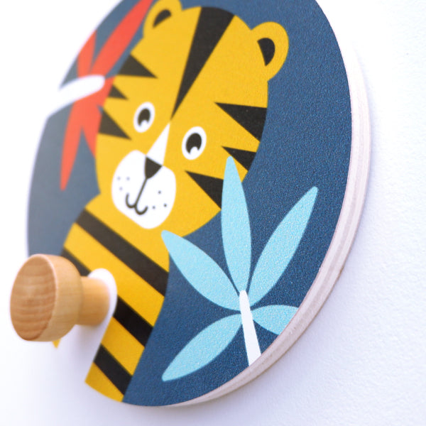 Kapstokjes Aap en Tijger kinderkamer - donker blauw