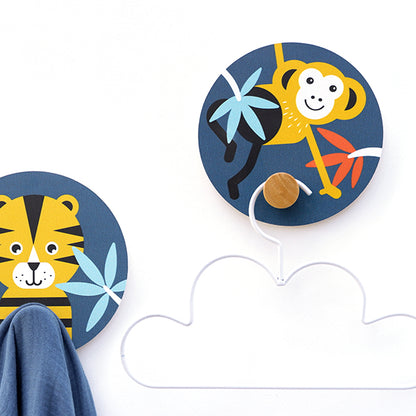 Kapstokjes Aap en Tijger kinderkamer - donker blauw