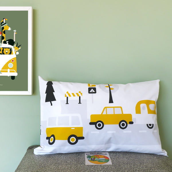 Kussen L kinderkamer Caravan en Camper - oker geel (inclusief binnenkussen)