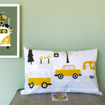Kussen L kinderkamer Caravan en Camper - oker geel (inclusief binnenkussen)
