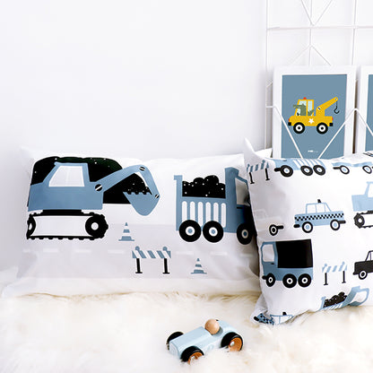 Kussen L kinderkamer Graafmachine en Vrachtwagen - jeans blauw (inclusief binnenkussen)