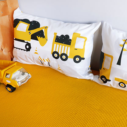 Kussen L kinderkamer Graafmachine en Vrachtwagen - oker geel (inclusief binnenkussen)