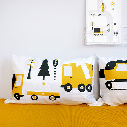 Kussen L kinderkamer Auto en Vrachtwagen - oker geel (inclusief binnenkussen)
