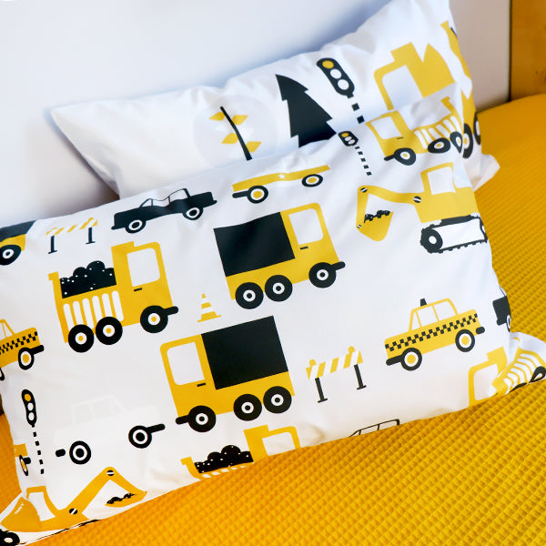 Kussen L kinderkamer Auto en Vrachtwagen - oker geel (inclusief binnenkussen)