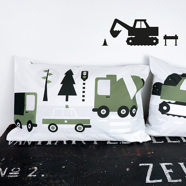 Kussen L kinderkamer Auto en Vrachtwagen - olijf groen (inclusief binnenkussen)