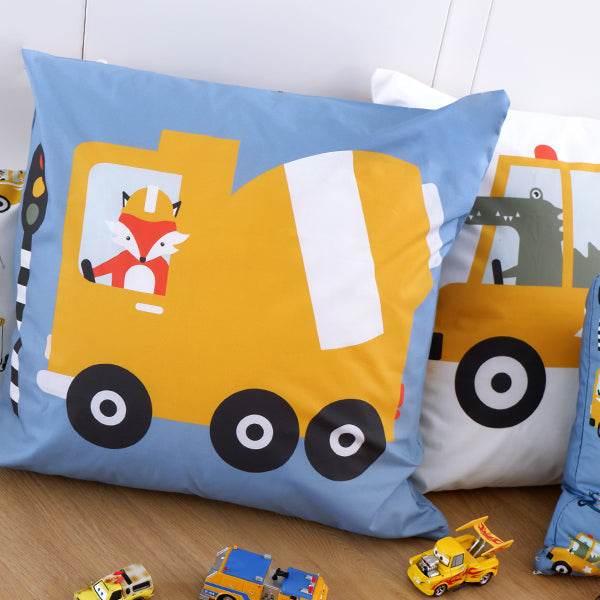 Kussen XL dieren onderweg cementwagen kinderkamer