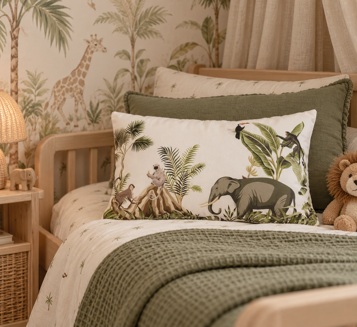 Kussens jungle Olifant en Aap kinderkamer - 30x50cm