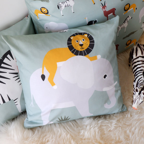 Kussen kinderkamer Olifant WildLife - groen (inclusief binnenkussen)