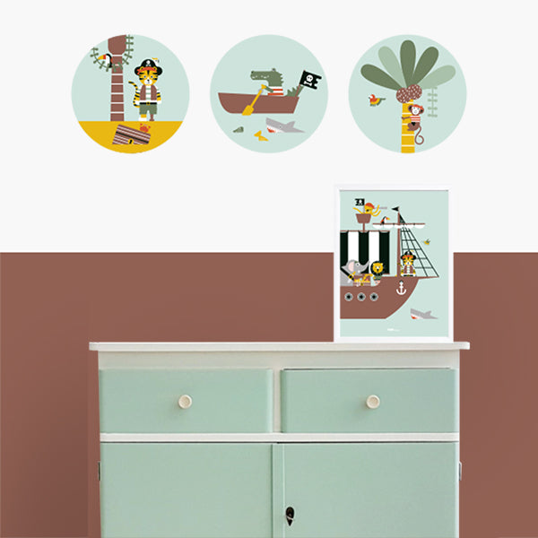 Muurcirkel set - Piraat met piraten dieren mint