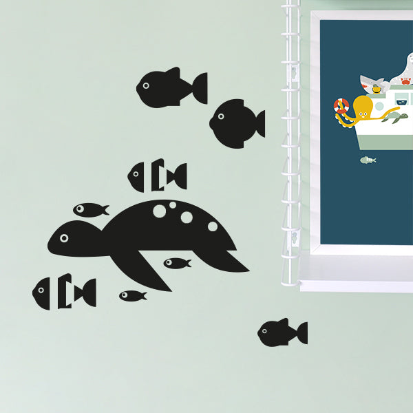 Muurstickers Schildpad en Vissen