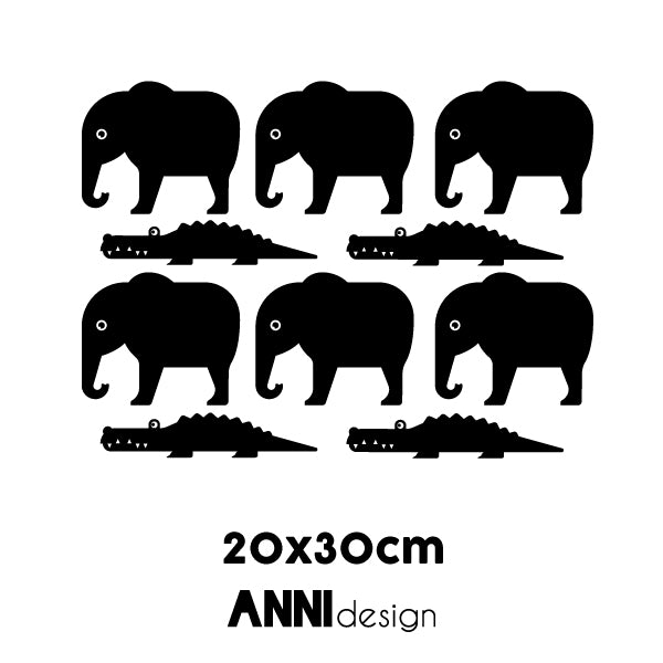 Muursticker Olifant en Krokodil - zwart