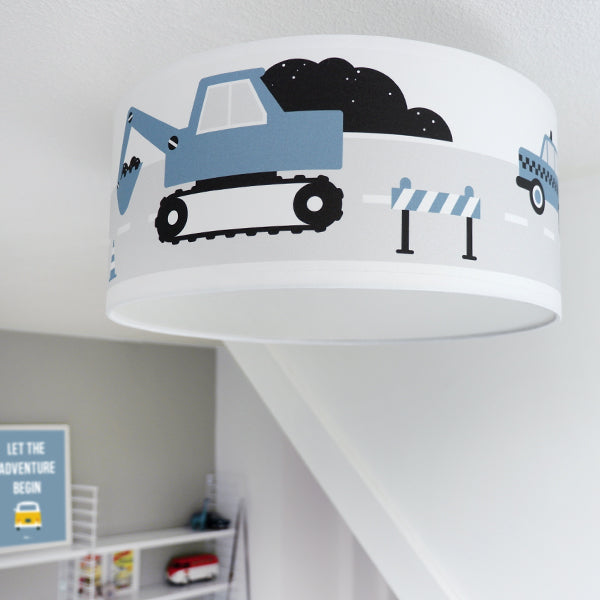 Babykamer aankleding en decoratie set - Voertuigen jeansblauw (met hang- of plafondlamp)