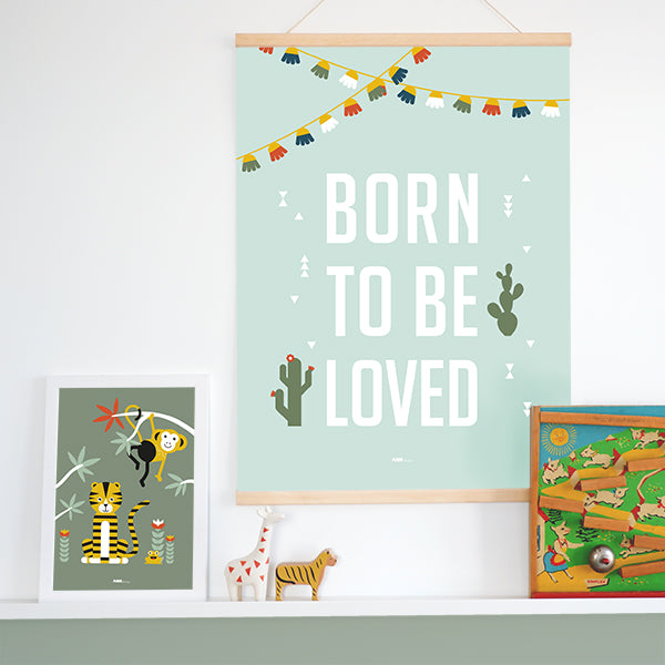 Poster XL Born to be Loved babykamer - mint