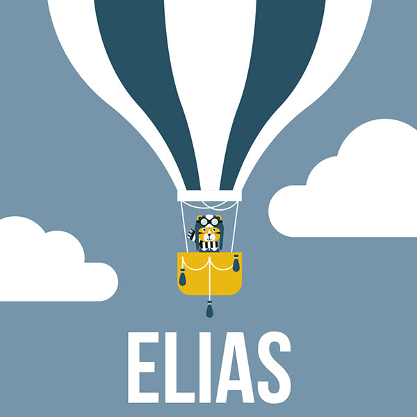 Naamposter XL Luchtballon met naam kinderkamer - jeans blauw