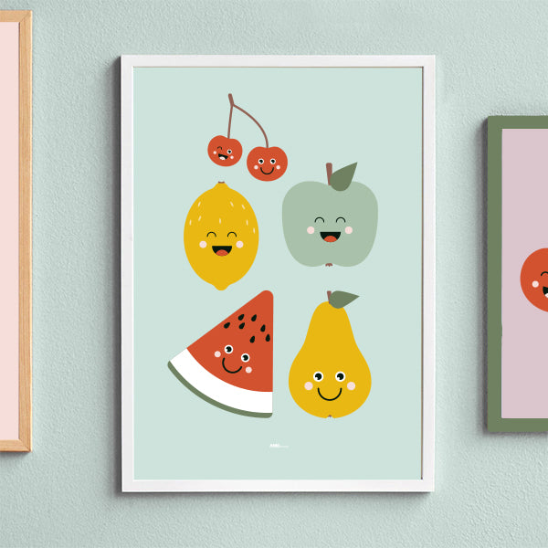 Poster XL Vrolijk fruit kinderkamer - mint