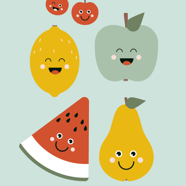 Poster XL Vrolijk fruit kinderkamer - mint