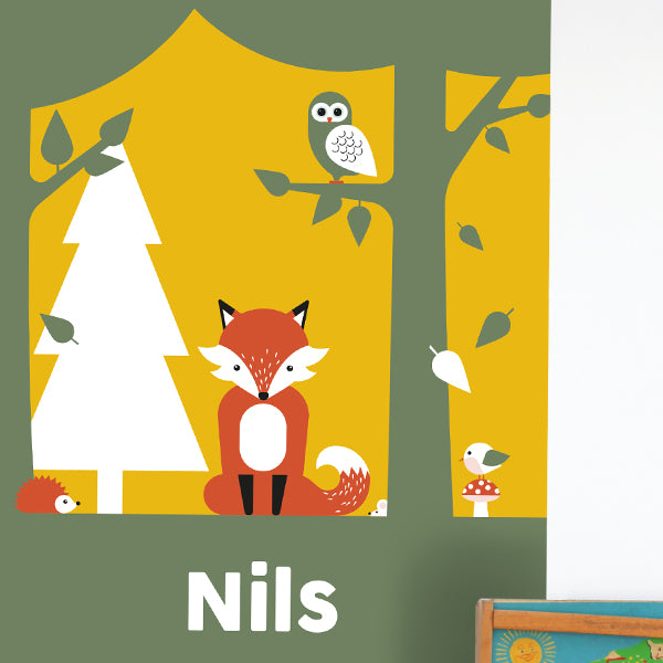 Naamposter XL Vos met naam kinderkamer - oker geel