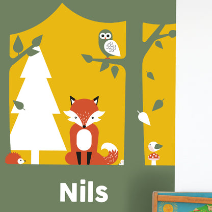 Naamposter XL Vos met naam kinderkamer - oker geel