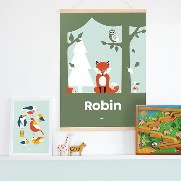 Naamposter XL Vos met naam kinderkamer - mint