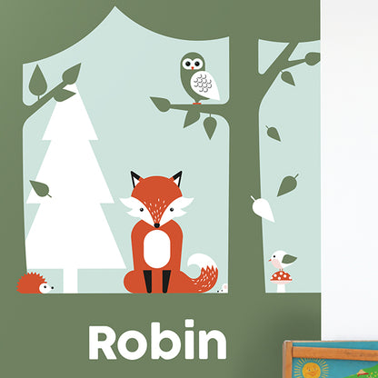 Naamposter XL Vos met naam kinderkamer - mint