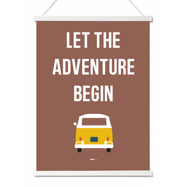 Poster XL VW bus Adventure Begin - terracotta bruin