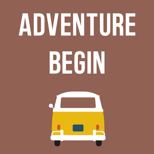 Poster XL VW bus Adventure Begin - terracotta bruin