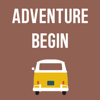 Poster XL VW bus Adventure Begin - terracotta bruin