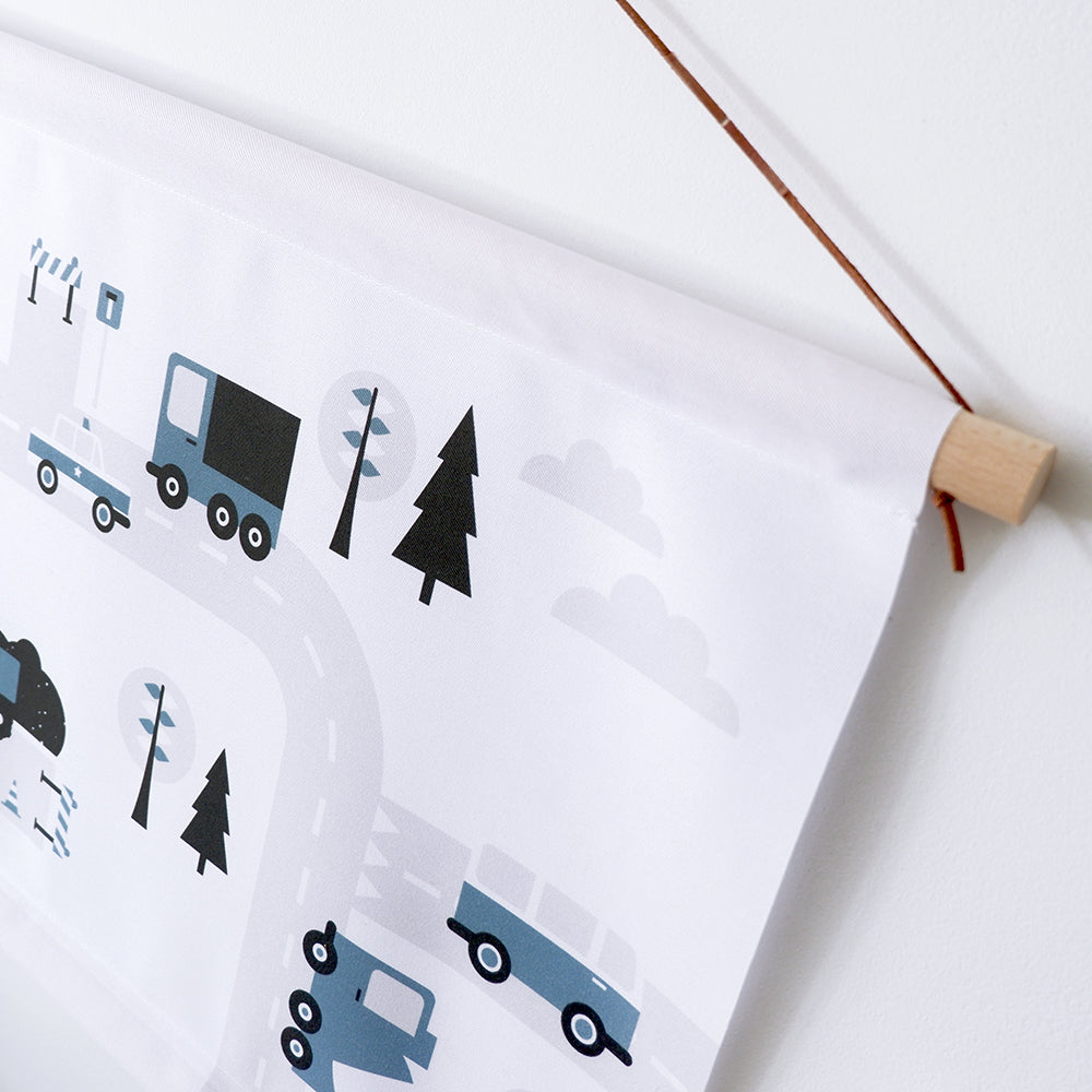 Textielposter 60x40 kinderkamer Voertuigen - jeans blauw
