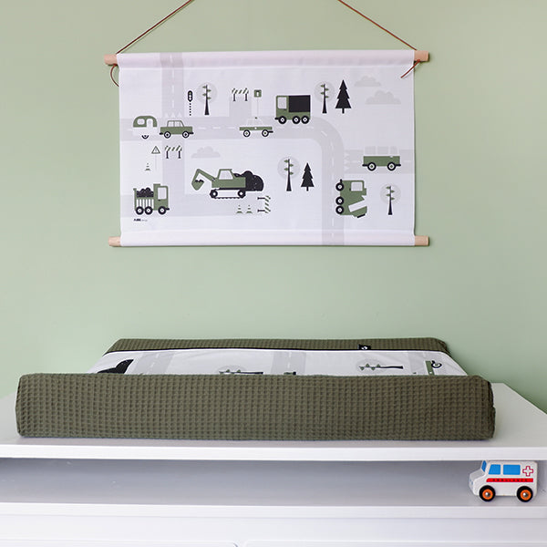 Textielposter 60x40 kinderkamer Voertuigen - olijf groen