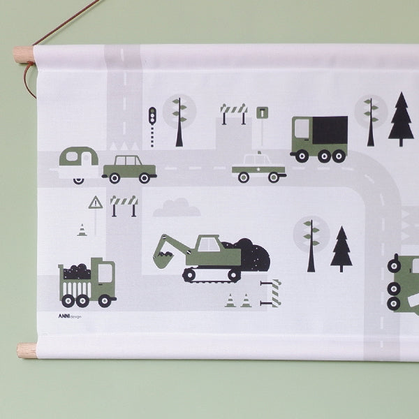 Textielposter 60x40 kinderkamer Voertuigen - olijf groen