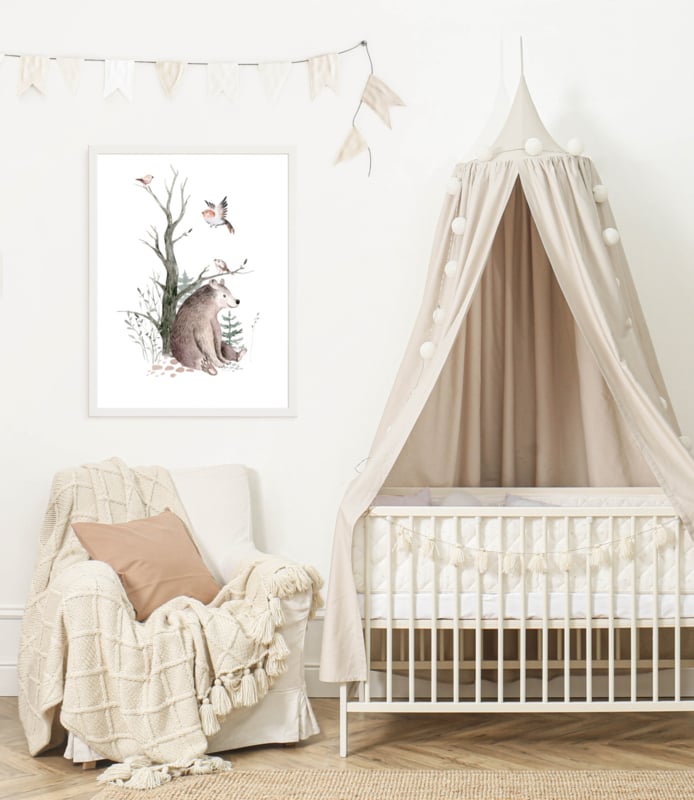 Poster set bosdieren babykamer kinderkamer - beer en vos