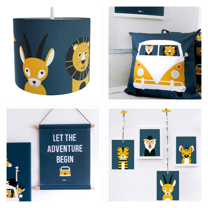 Kinderkamer aankleding en decoratie set - Safari kamer donkerblauw (met lamp)