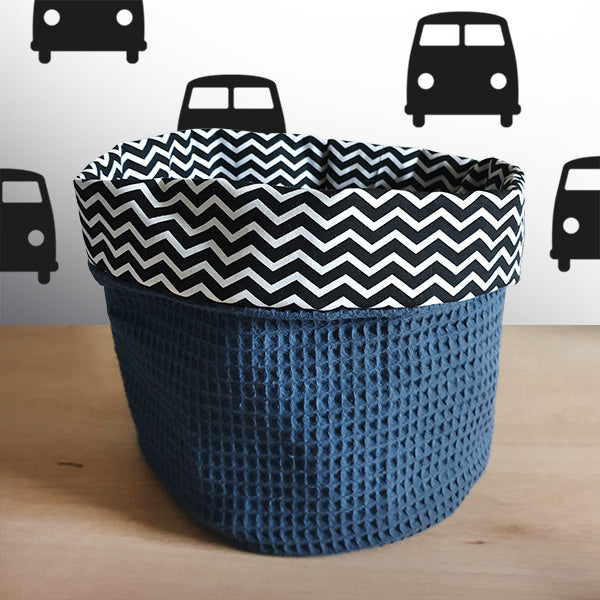 Commodemandje wafelstof donker oud blauw - zigzag zwart wit