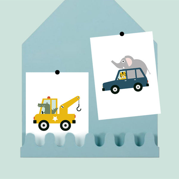 Posterset kinderkamer takelwagen dieren onderweg - wit