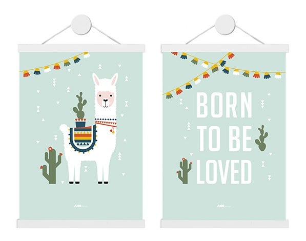 Poster set kinderkamer lama - old green (mint)