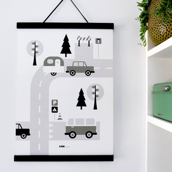Poster set voertuigen kinderkamer - 4 luik olijfgroen
