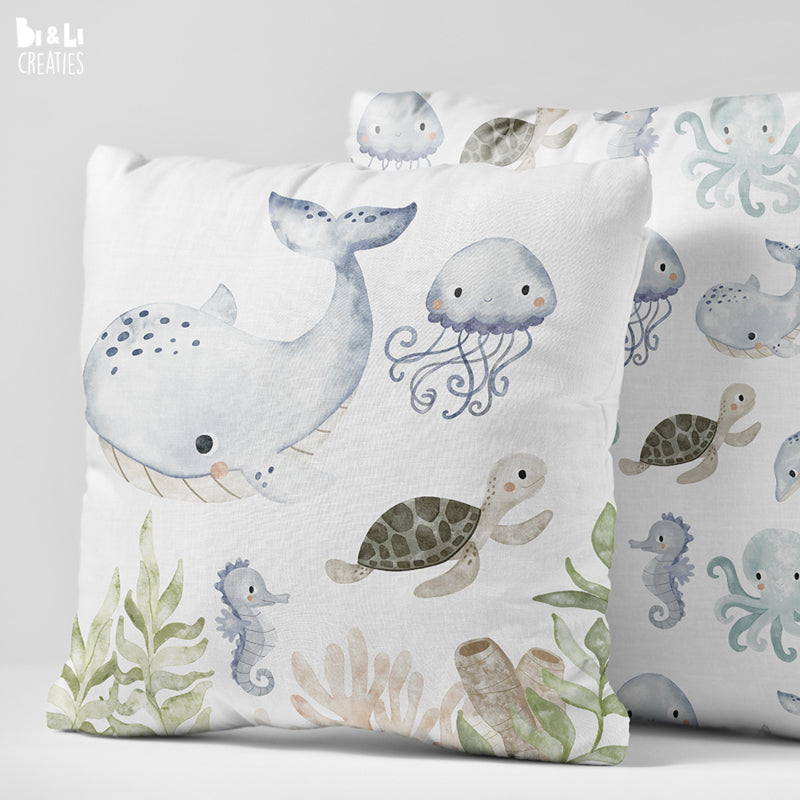 Kussen kinderkamer onderwater wereld - walvis