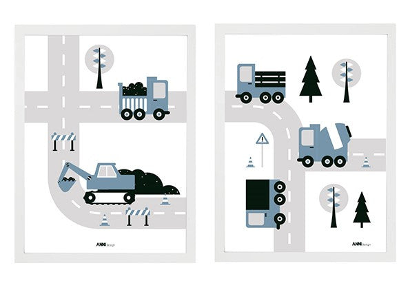 Poster set voertuigen kinderkamer - jeansblauw