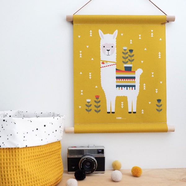 Textielposter kinderkamer Lama - oker