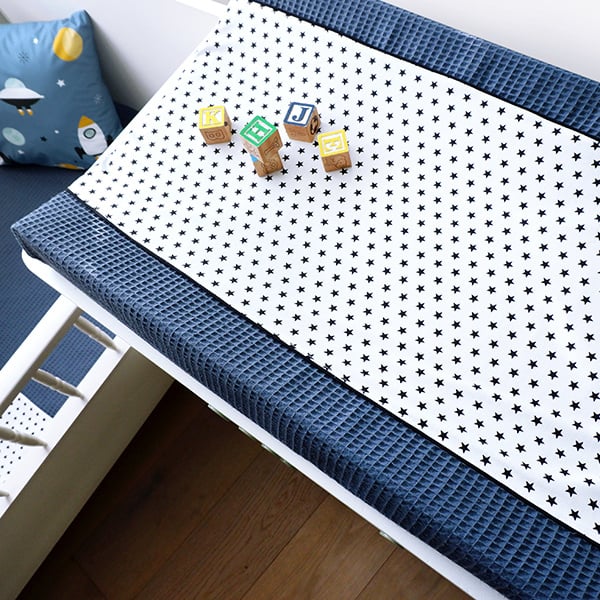 Aankleedkussenhoes wafelstof donker oud blauw - ster zwart