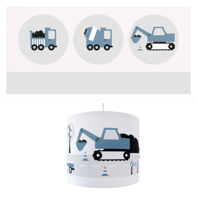 Kinderkamer aankleding en decoratie set - voertuigen jeansblauw (met lamp)