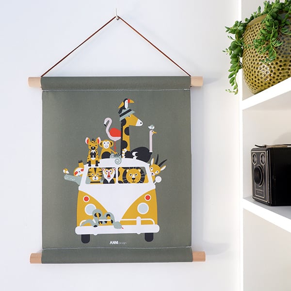 Textielposter safari jungle dieren - olijf groen