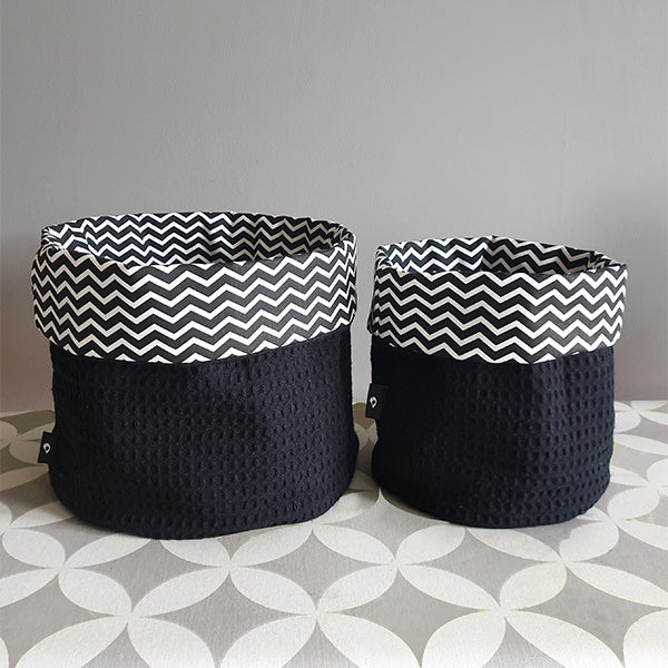 Commodemandjes set wafelstof zwart- zigzag