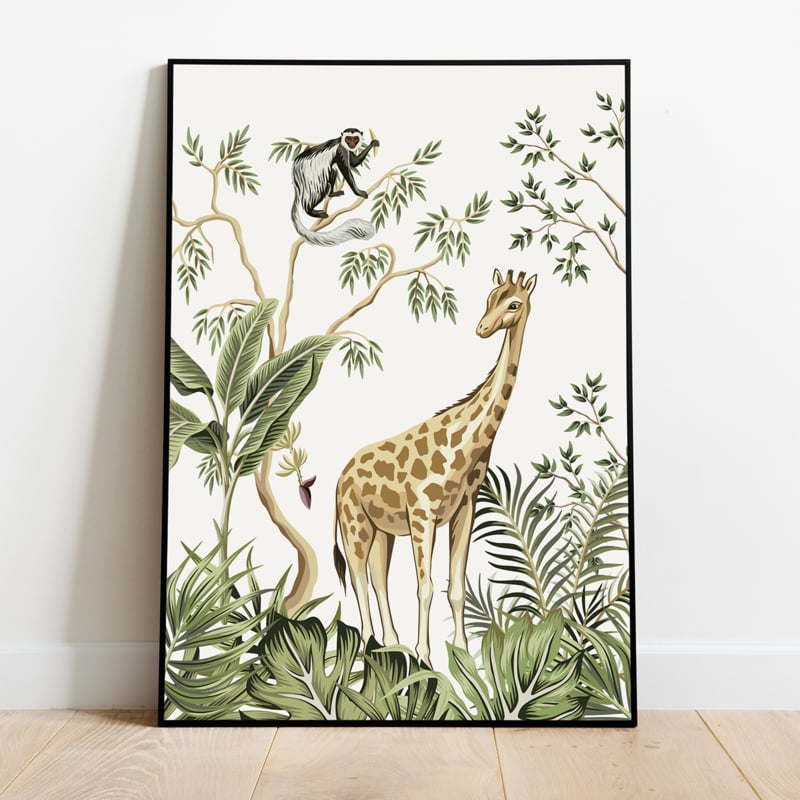 Poster set jungle kinderkamer babykamer - giraffe olifant leeuw
