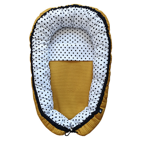 Babynestje wafelstof oker geel - stippen