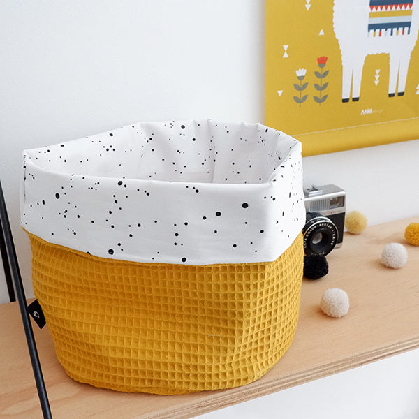 Commodemandje wafelstof oker - confetti