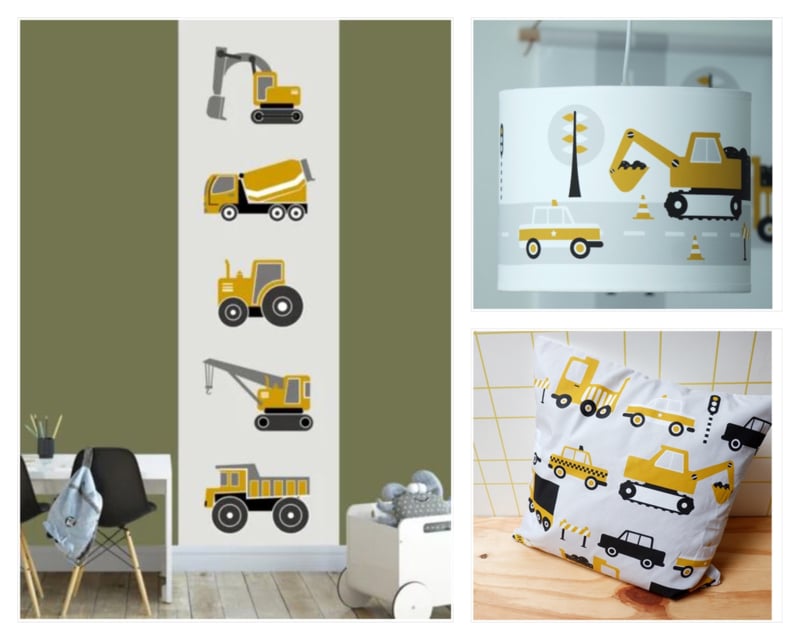 Kinderkamer aankleding en decoratie set - Voertuigen oker (met lamp)