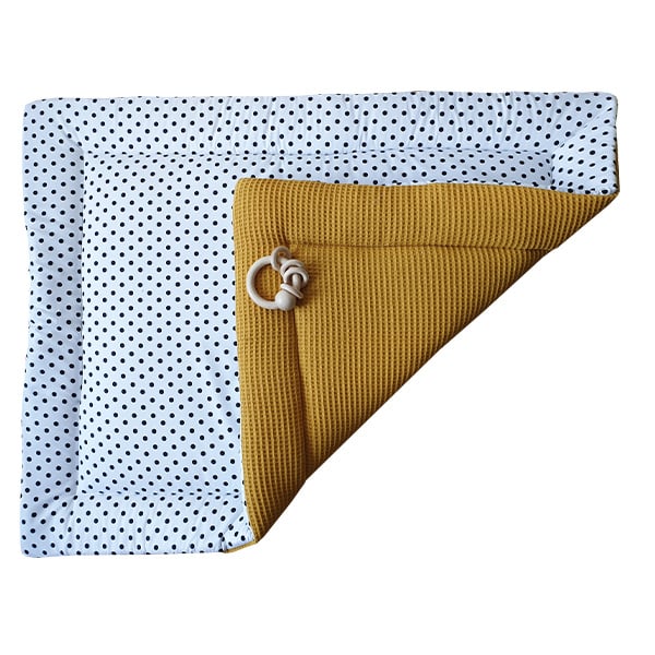 Boxkleed reversible stip op wit - wafelstof oker