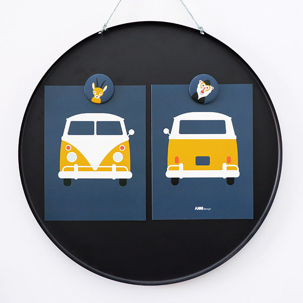 Posterset safari VW bus - donker blauw 15x20 cm