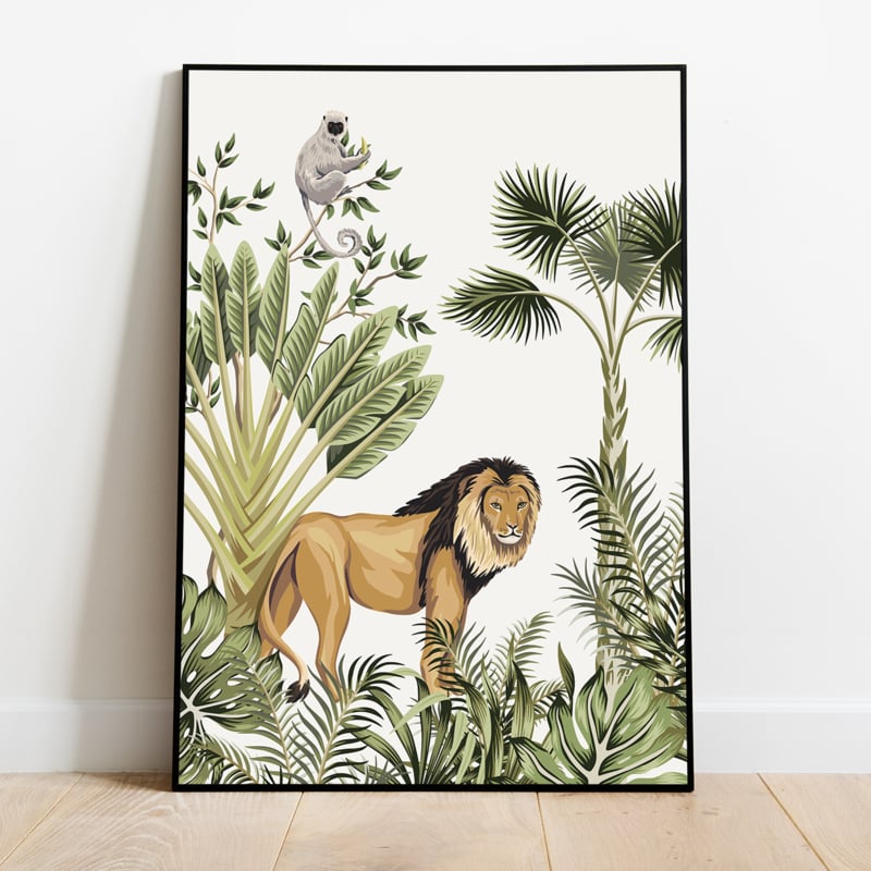 Poster set jungle kinderkamer babykamer - giraffe olifant leeuw